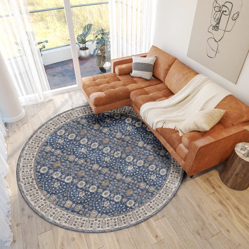 Luxury Washable Hatay Navy 8\' x 8\' Round Rug