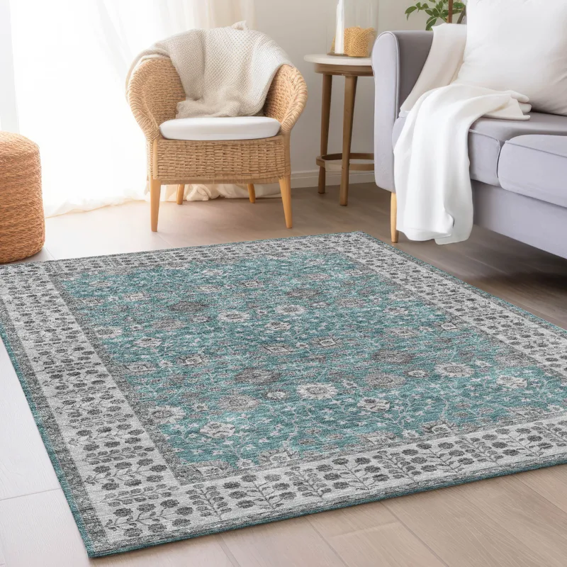 Luxury Washable Hatay Teal 2\'6\" x 3\'10\" Rug