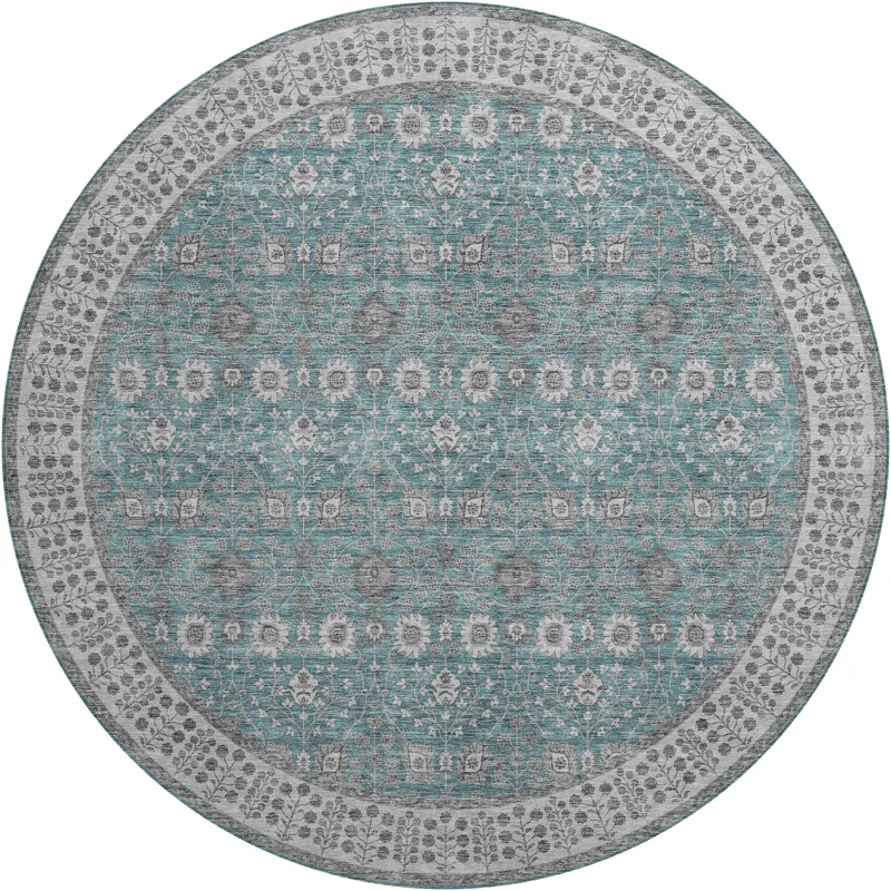 Luxury Washable Hatay Teal 8\' x 8\' Round Rug