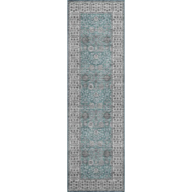 Luxury Washable Hatay Teal 2\'3\" x 7\'6\" Runner Rug