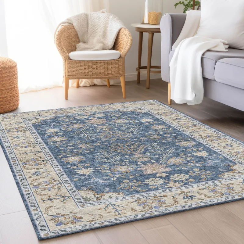 Luxury Washable Hatay Blue 2\'6\" x 3\'10\" Rug