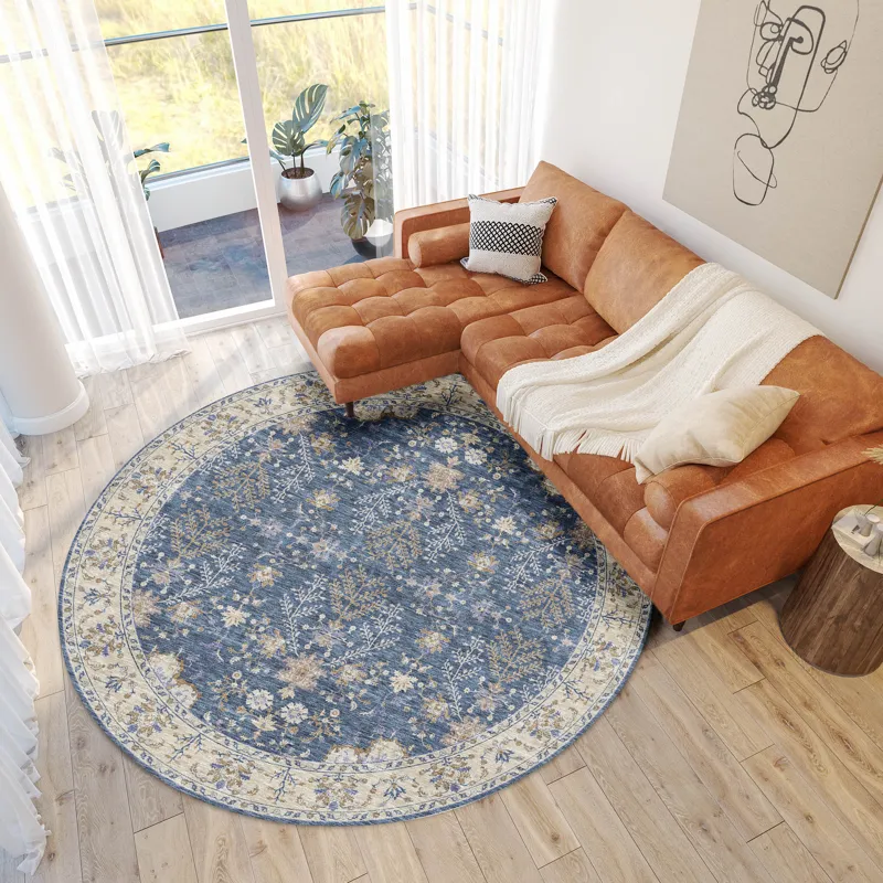Luxury Washable Hatay Blue 8\' x 8\' Round Rug
