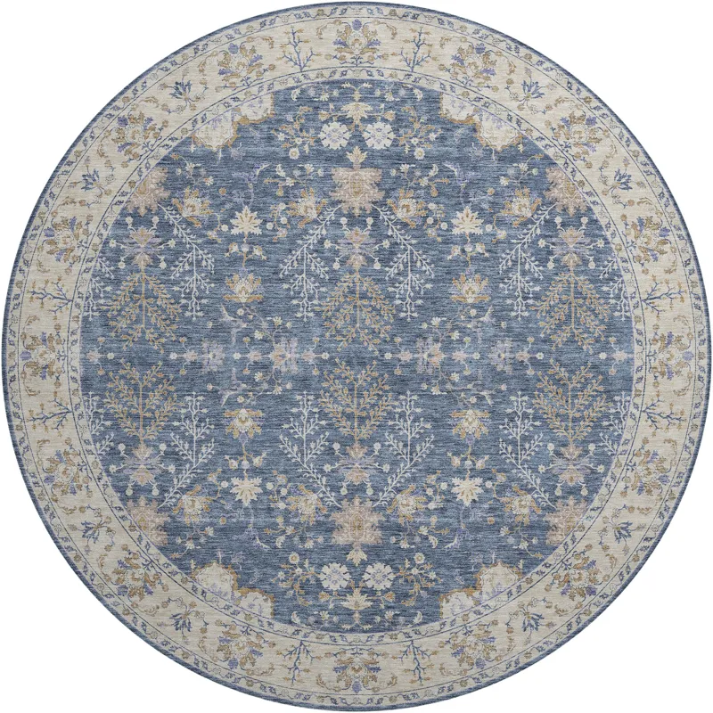 Luxury Washable Hatay Blue 8\' x 8\' Round Rug