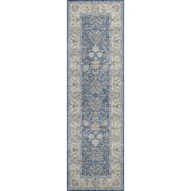 Luxury Washable Hatay Blue 2\'3\" x 7\'6\" Runner Rug