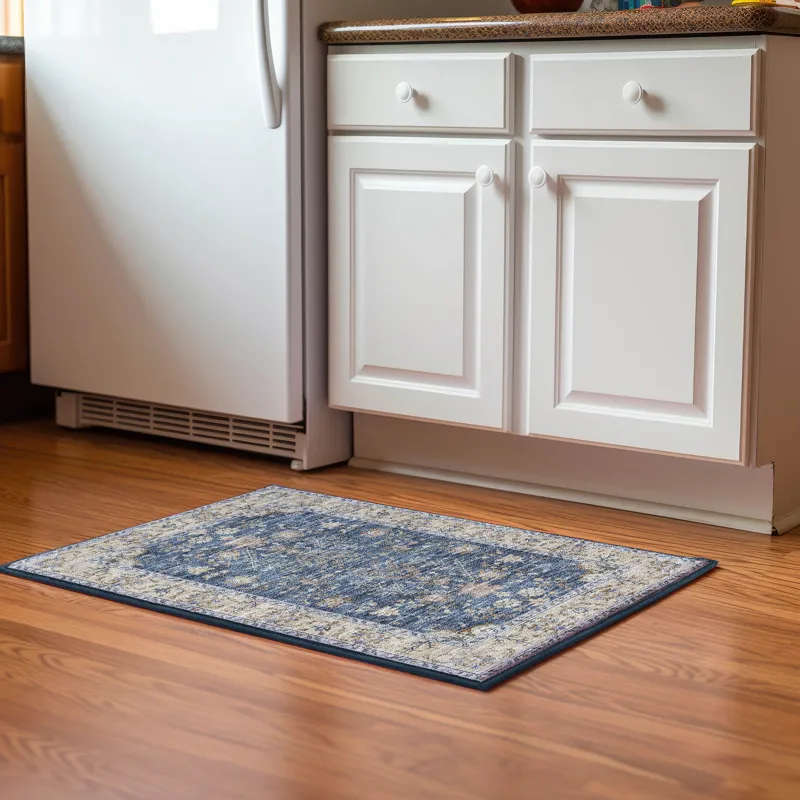 Luxury Washable Hatay Blue 1\'8\" x 2\'6\" Rug