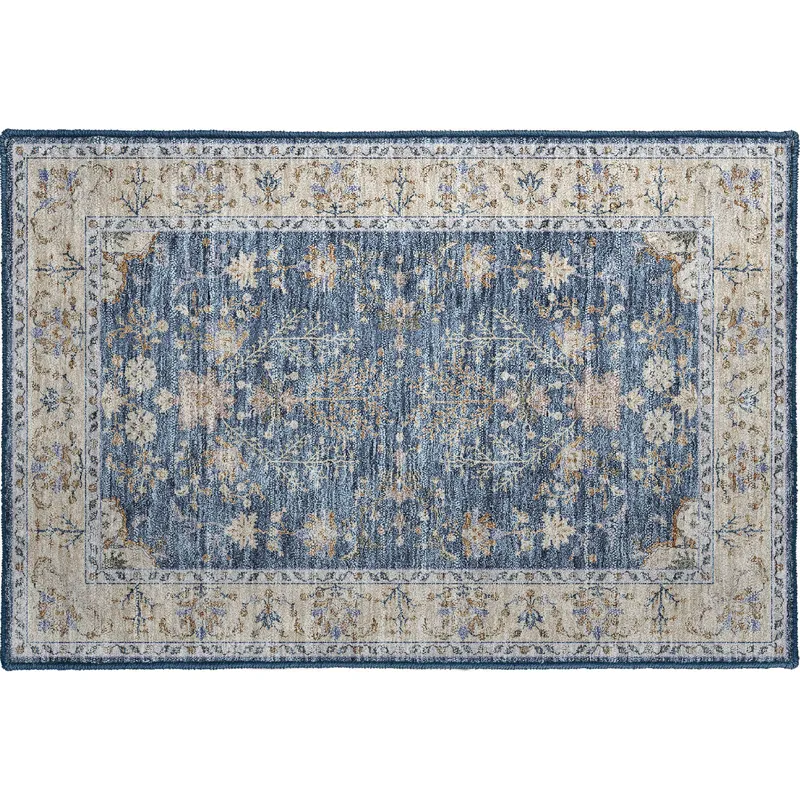Luxury Washable Hatay Blue 1\'8\" x 2\'6\" Rug