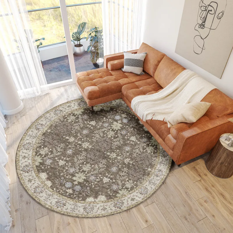 Luxury Washable Hatay Brown 8\' x 8\' Round Rug