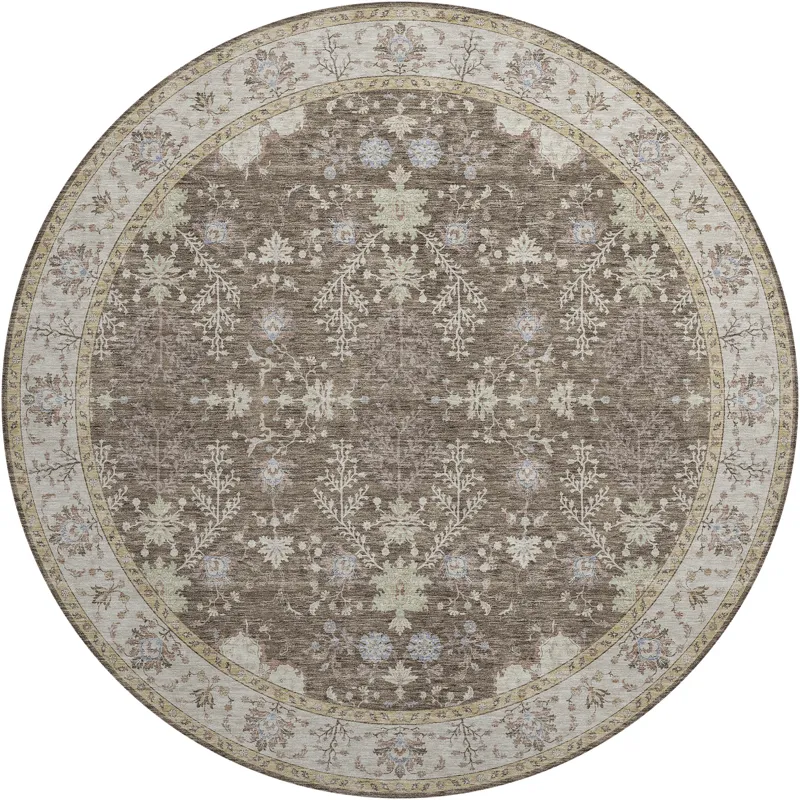 Luxury Washable Hatay Brown 8\' x 8\' Round Rug