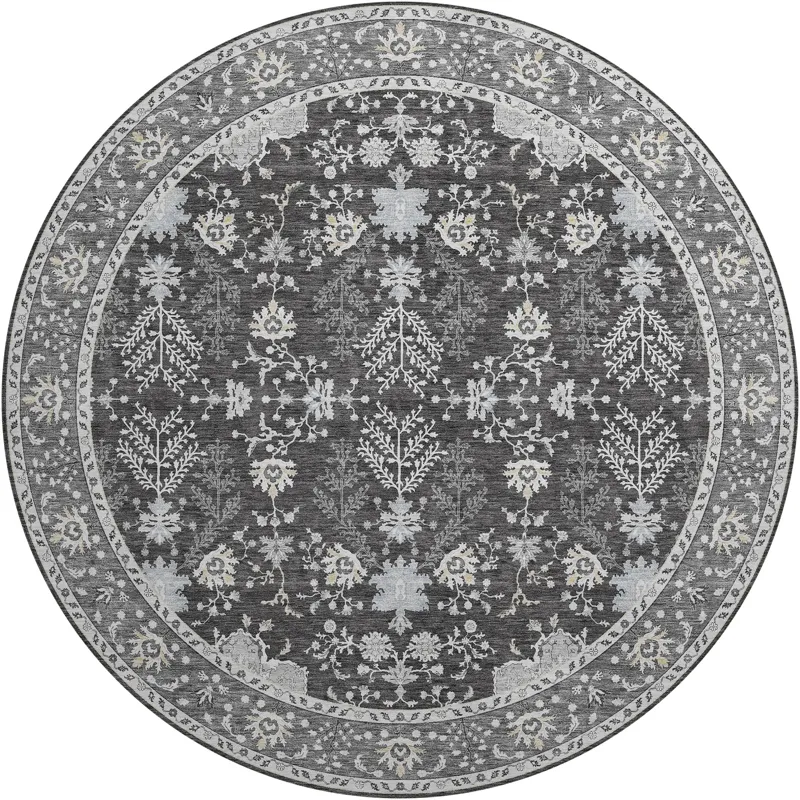 Luxury Washable Hatay Charcoal 8\' x 8\' Round Rug
