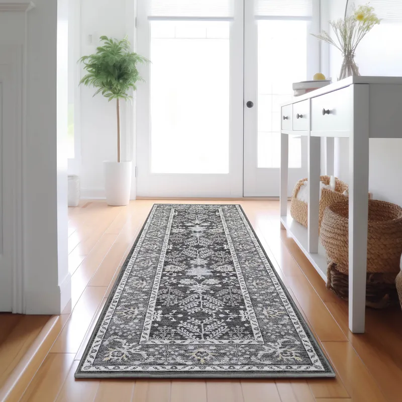 Luxury Washable Hatay Charcoal 2\'3\" x 7\'6\" Runner Rug