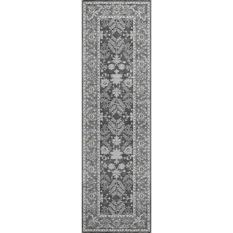 Luxury Washable Hatay Charcoal 2\'3\" x 7\'6\" Runner Rug