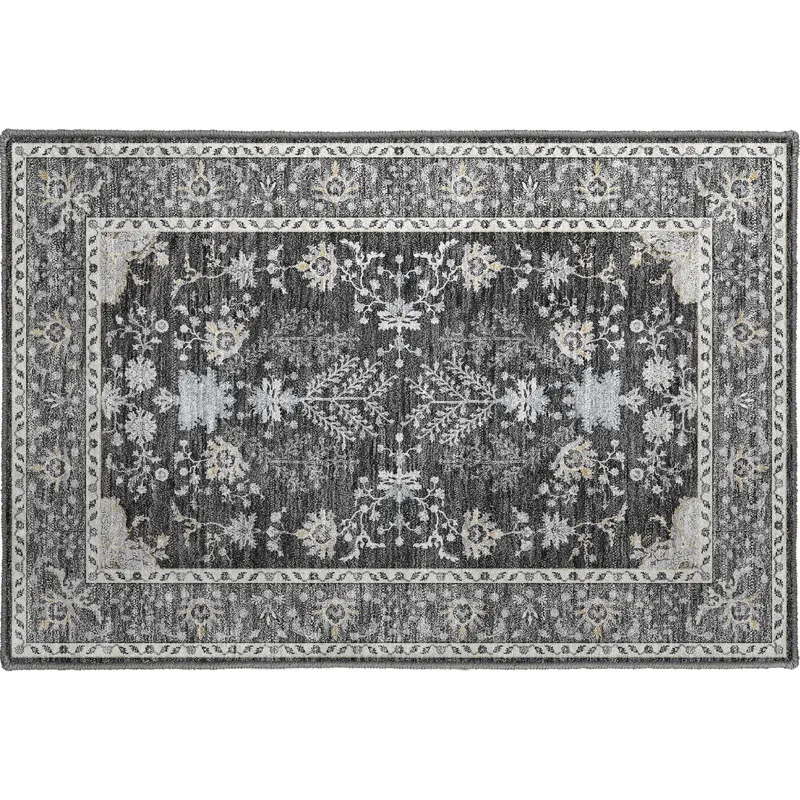 Luxury Washable Hatay Charcoal 1\'8\" x 2\'6\" Rug