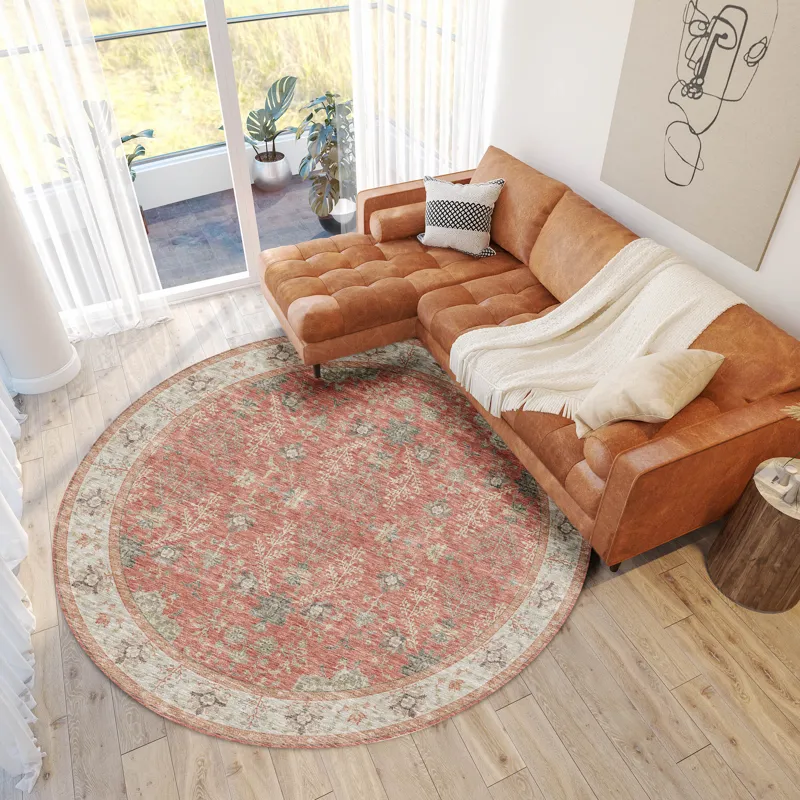 Luxury Washable Hatay Coral 8\' x 8\' Round Rug