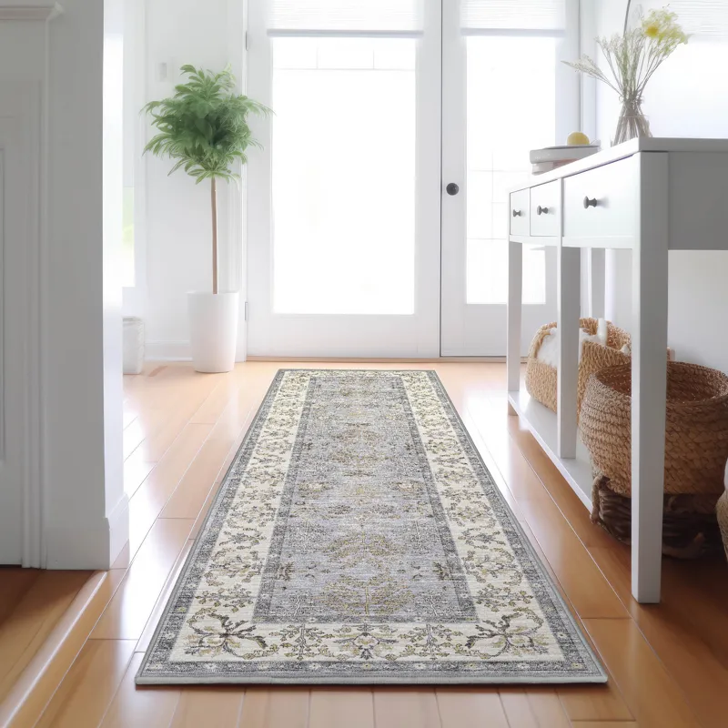 Luxury Washable Hatay Gray 2\'3\" x 7\'6\" Runner Rug