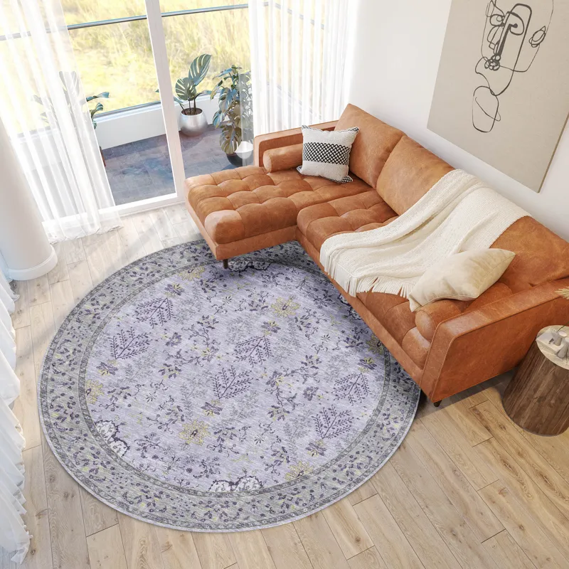 Luxury Washable Hatay Lavender 8\' x 8\' Round Rug