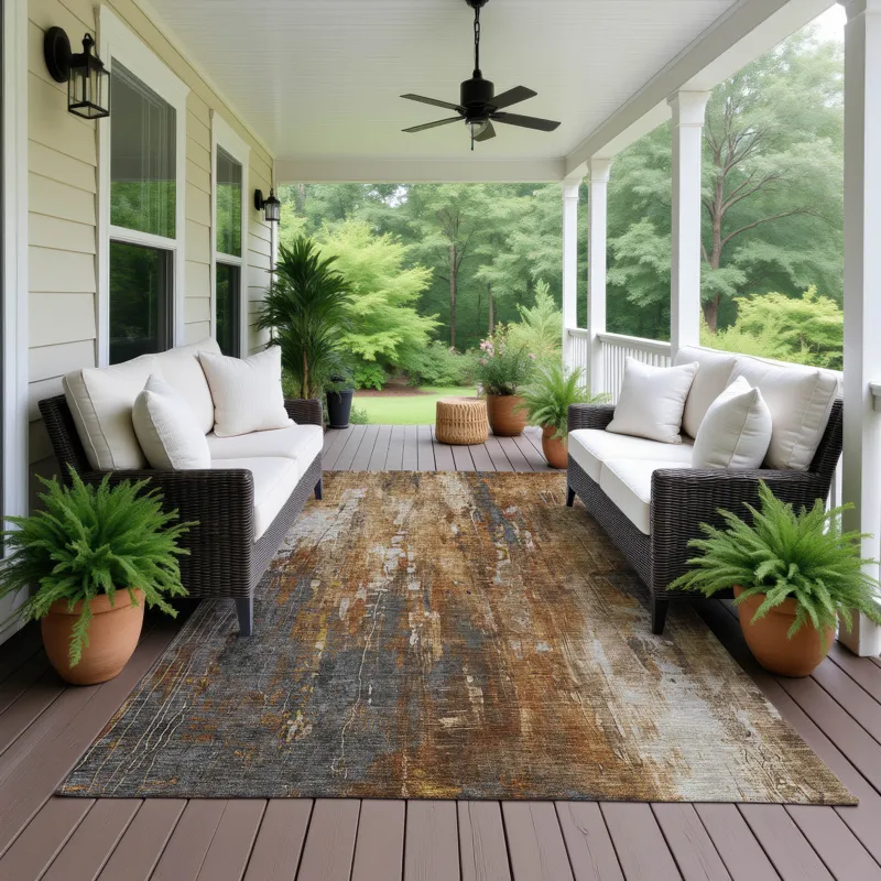 Luxury Washable Indoor/Outdoor Kochi Rust 10\' x 14\' Rug