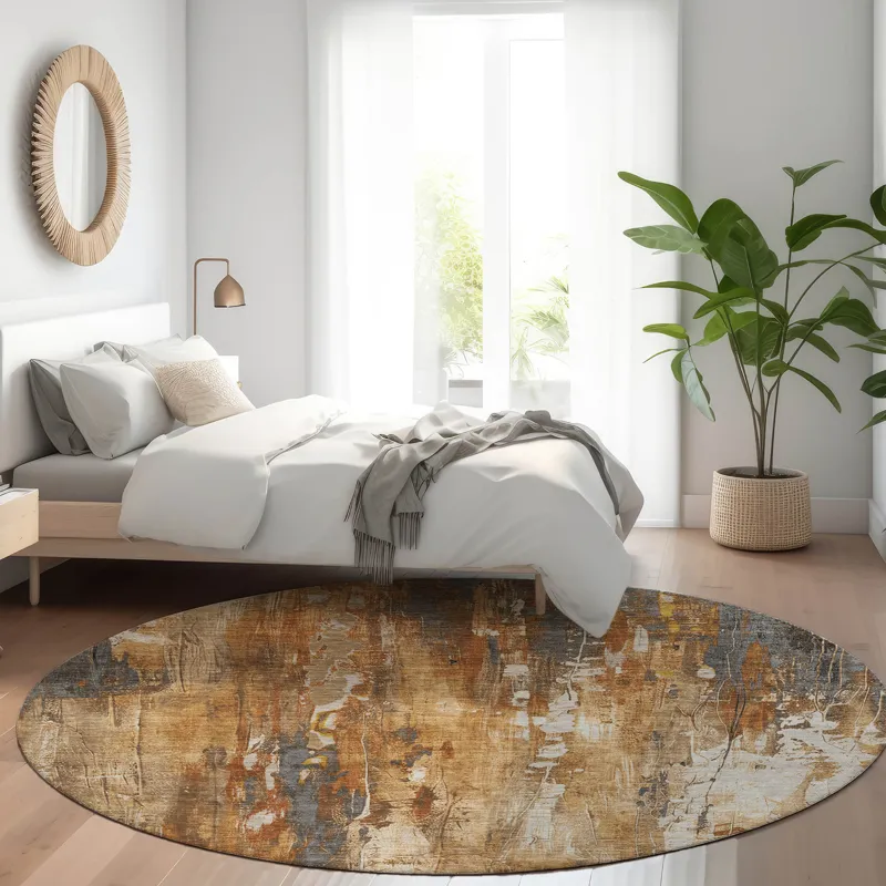 Luxury Washable Indoor/Outdoor Kochi Rust 8\' x 8\' Round Rug