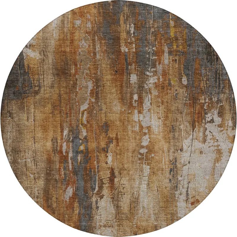 Luxury Washable Indoor/Outdoor Kochi Rust 8\' x 8\' Round Rug