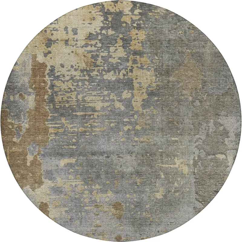Luxury Washable Indoor/Outdoor Kochi Pewter 8\' x 8\' Round Rug