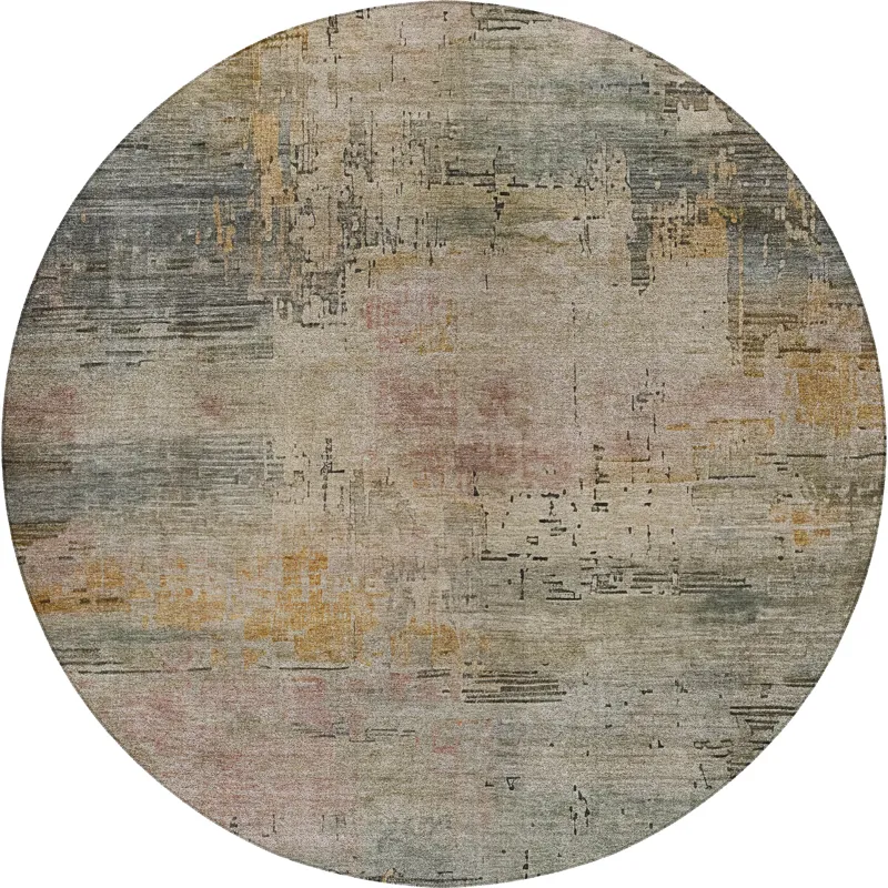 Luxury Washable Indoor/Outdoor Kochi Granite 8\' x 8\' Round Rug