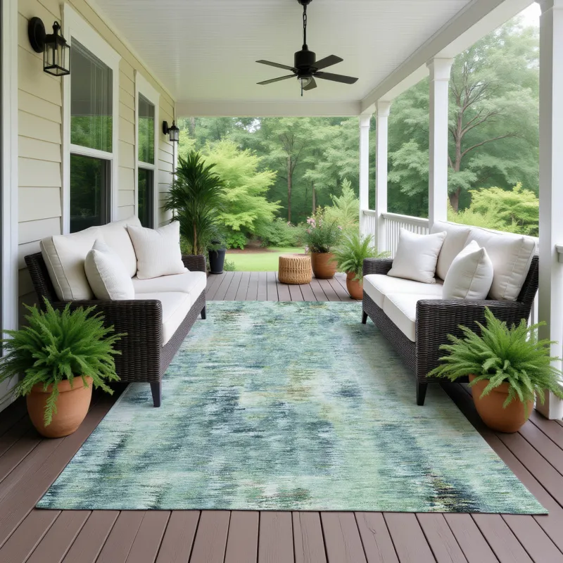 Luxury Washable Indoor/Outdoor Kochi Teal 9\' x 12\' Rug