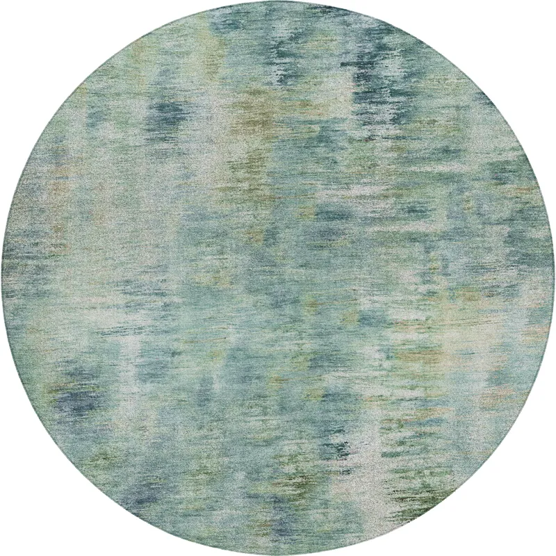 Luxury Washable Indoor/Outdoor Kochi Teal 8\' x 8\' Round Rug