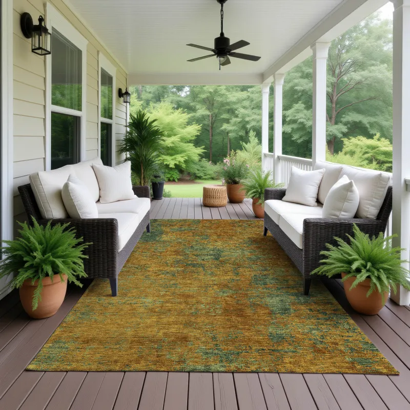 Luxury Washable Indoor/Outdoor Kochi Copper 9\' x 12\' Rug