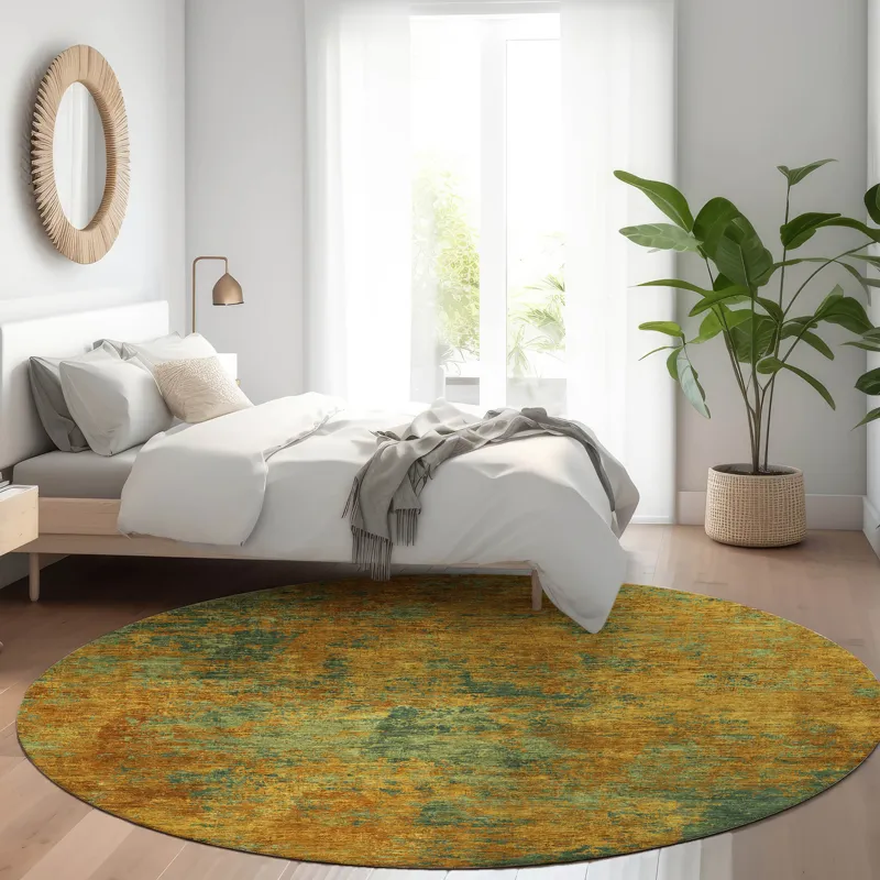 Luxury Washable Indoor/Outdoor Kochi Copper 8\' x 8\' Round Rug