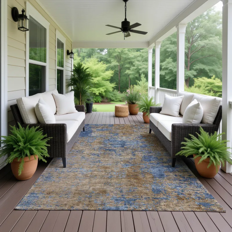 Luxury Washable Indoor/Outdoor Kochi Navy 10\' x 14\' Rug