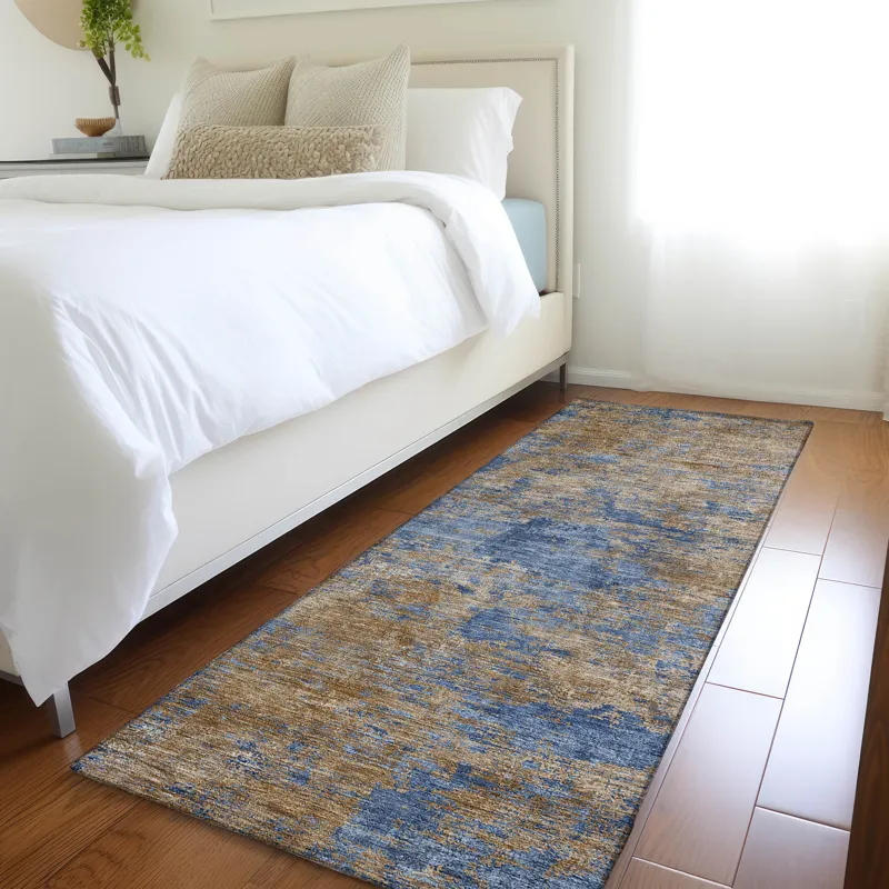 Luxury Washable Indoor/Outdoor Kochi Navy 2\'3\" x 7\'6\" Runner Rug
