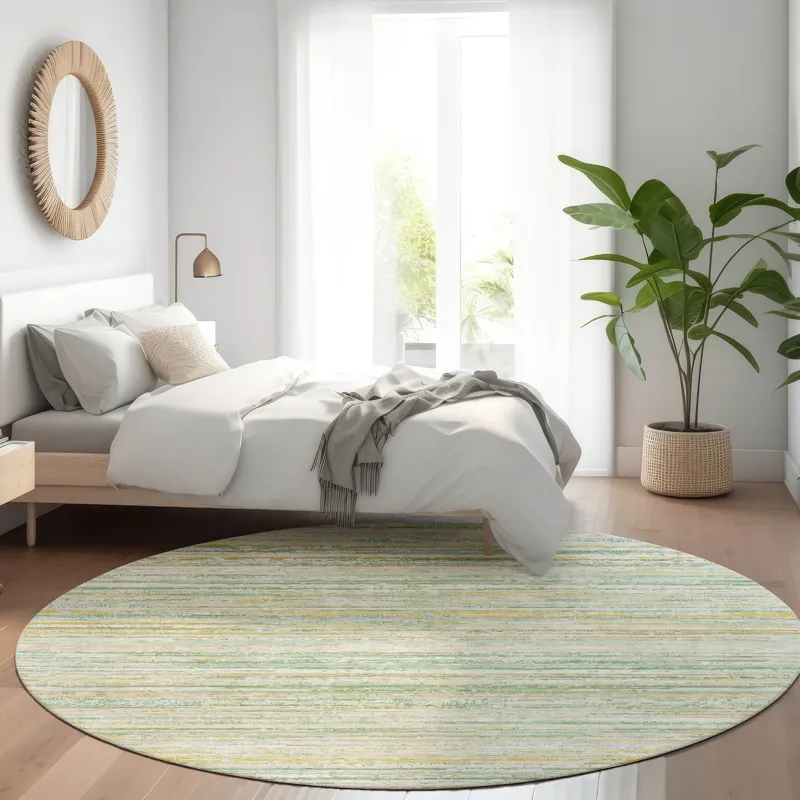 Luxury Washable Indoor/Outdoor Kochi Mint 8\' x 8\' Round Rug