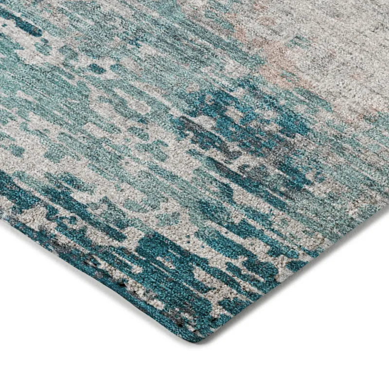 Luxury Washable Indoor/Outdoor Kochi Teal 8\' x 8\' Round Rug