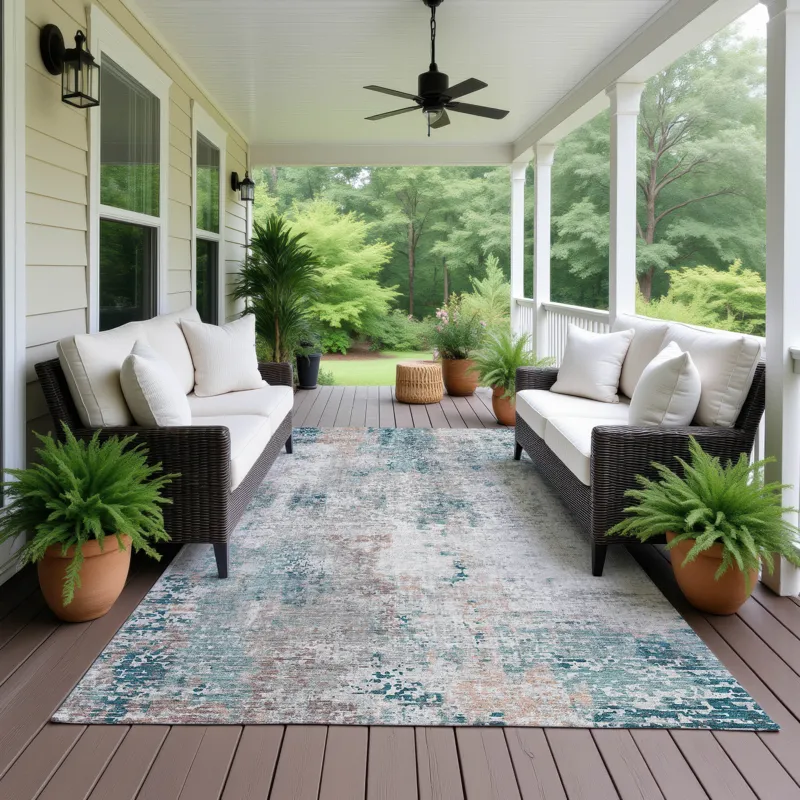 Luxury Washable Indoor/Outdoor Kochi Teal 5\' x 7\'6\" Rug