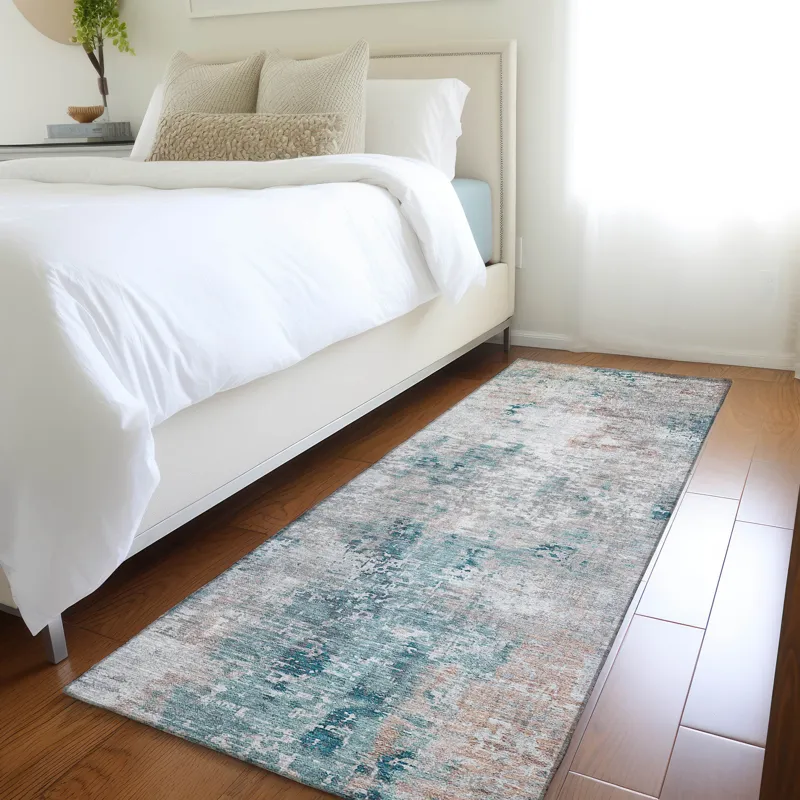 Luxury Washable Indoor/Outdoor Kochi Teal 2\'3\" x 7\'6\" Runner Rug