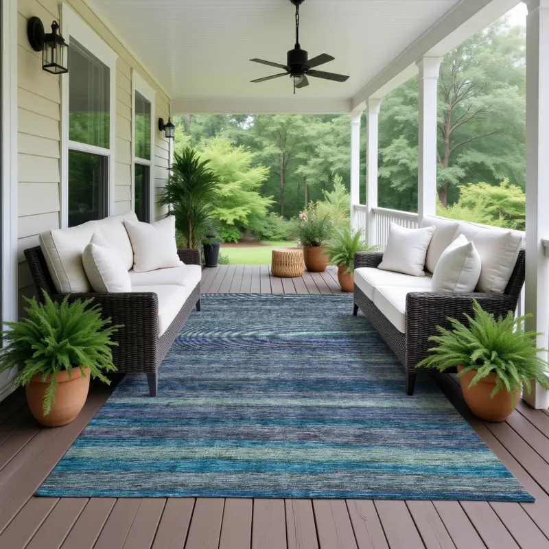 Luxury Washable Indoor/Outdoor Kochi Blue 10\' x 14\' Rug