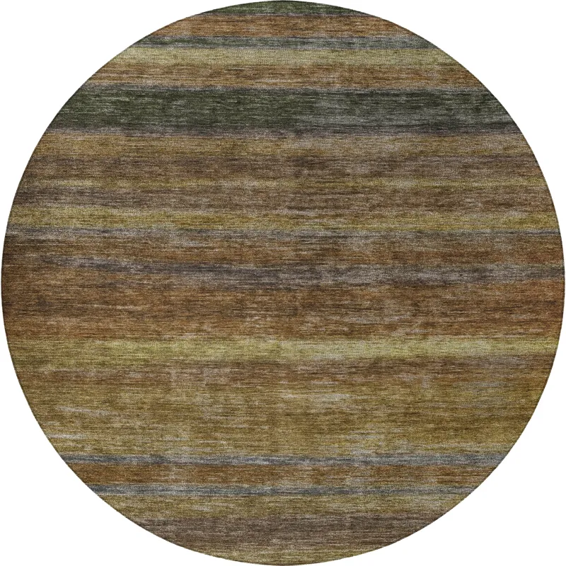 Luxury Washable Indoor/Outdoor Kochi Brown 8\' x 8\' Round Rug
