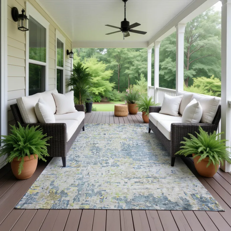 Luxury Washable Indoor/Outdoor Kochi Blue 9\' x 12\' Rug