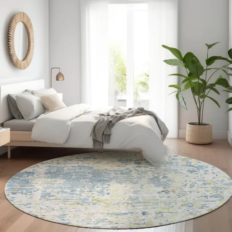 Luxury Washable Indoor/Outdoor Kochi Blue 8\' x 8\' Round Rug