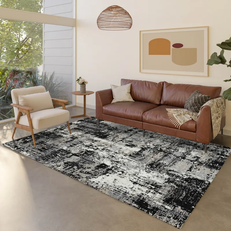 Luxury Washable Indoor/Outdoor Kochi Black 8\' x 10\' Rug