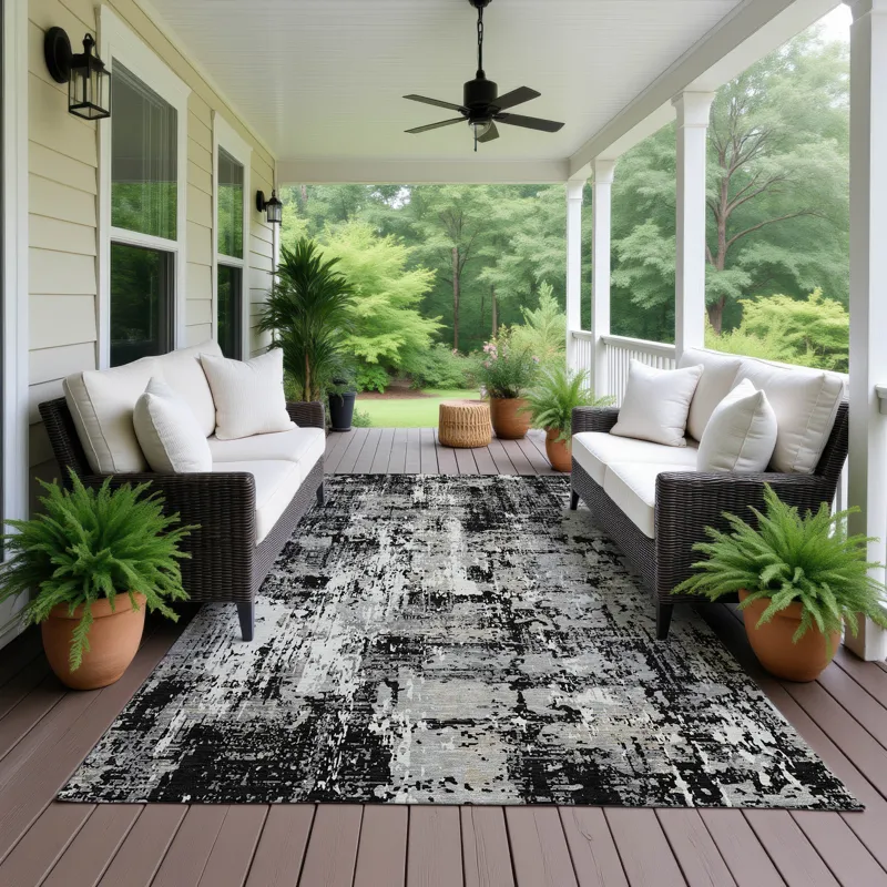 Luxury Washable Indoor/Outdoor Kochi Black 8\' x 10\' Rug