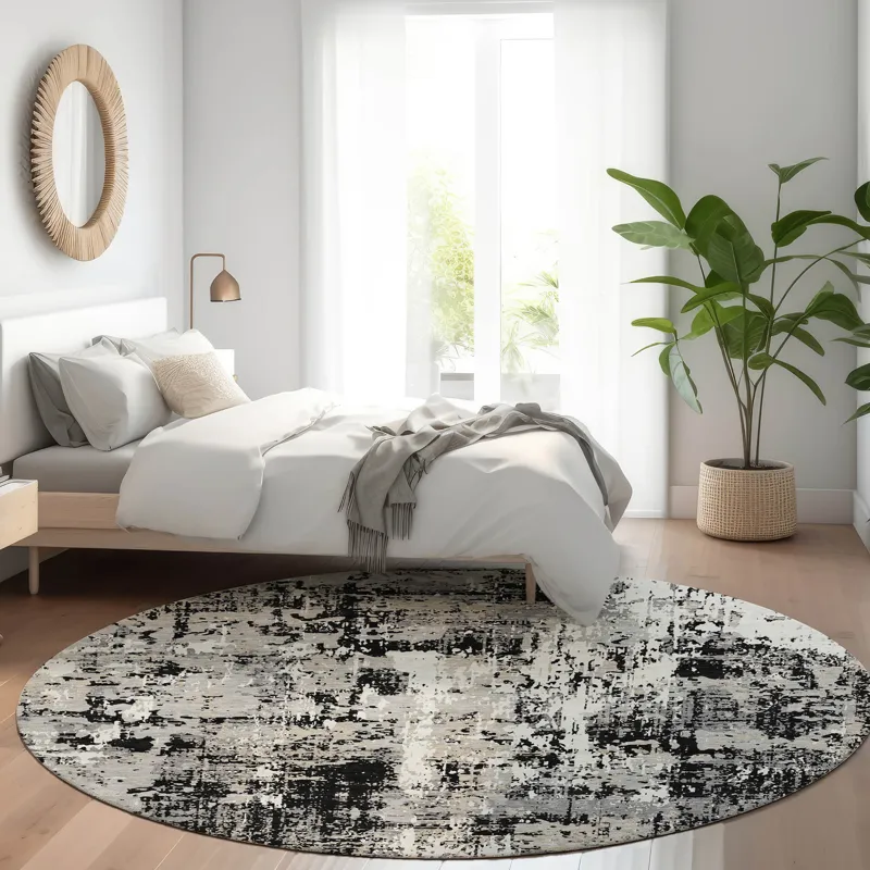 Luxury Washable Indoor/Outdoor Kochi Black 8\' x 8\' Round Rug