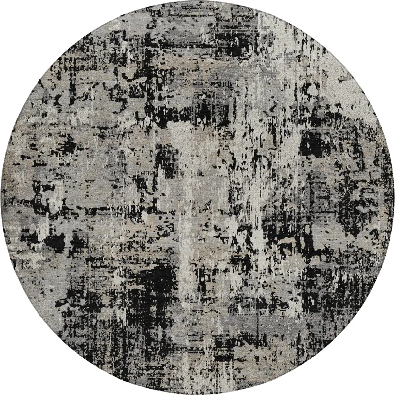 Luxury Washable Indoor/Outdoor Kochi Black 8\' x 8\' Round Rug