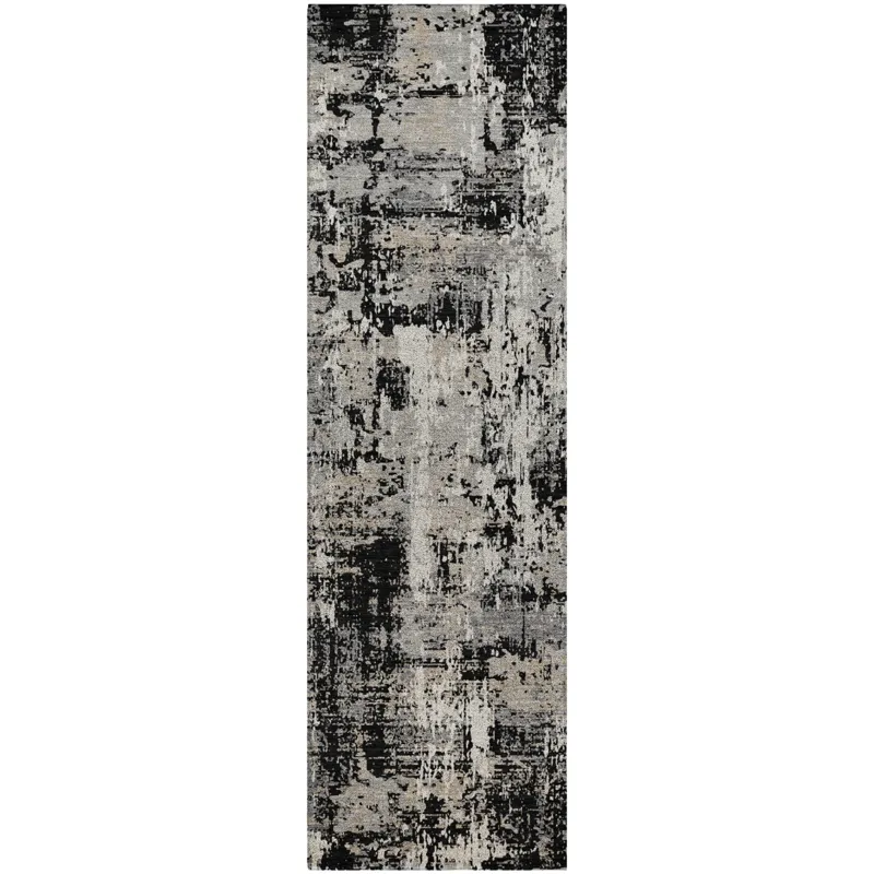 Luxury Washable Indoor/Outdoor Kochi Black 2\'3\" x 7\'6\" Runner Rug