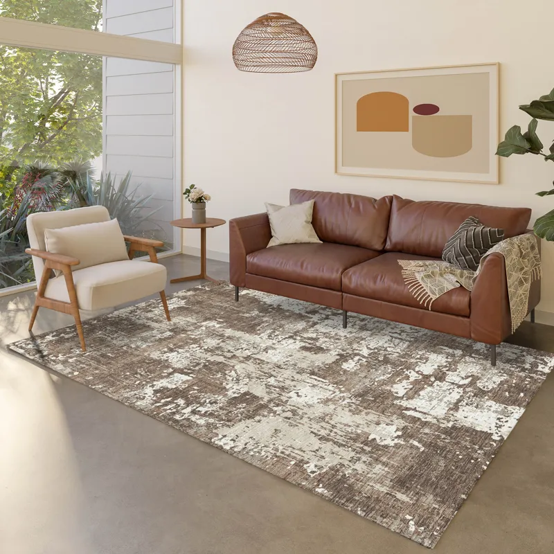 Luxury Washable Indoor/Outdoor Kochi Brown 9\' x 12\' Rug