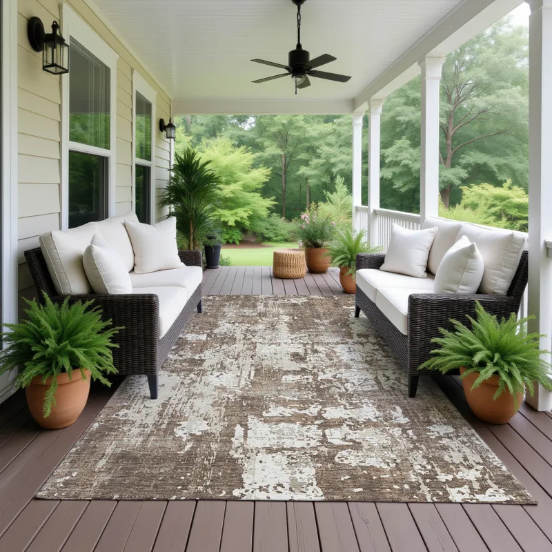 Luxury Washable Indoor/Outdoor Kochi Brown 9\' x 12\' Rug