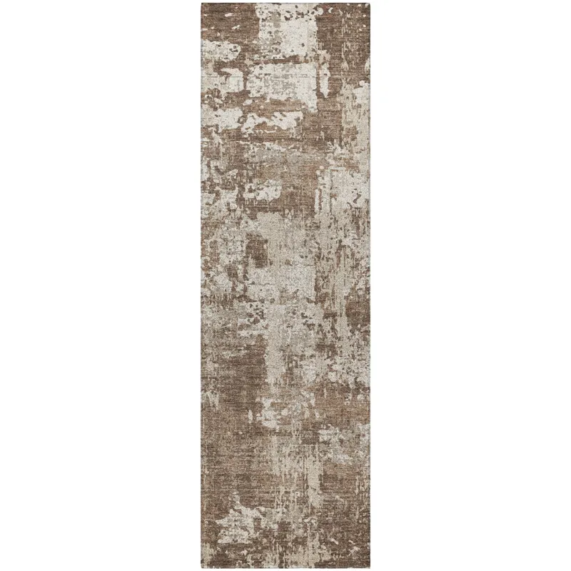 Luxury Washable Indoor/Outdoor Kochi Brown 2\'3\" x 7\'6\" Runner Rug