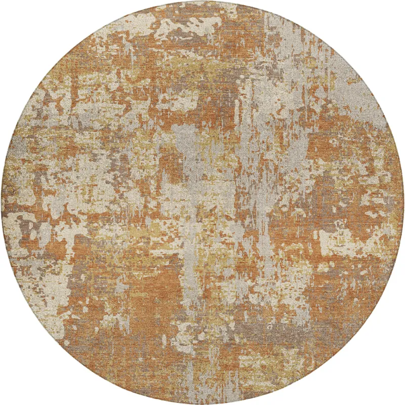 Luxury Washable Indoor/Outdoor Kochi Copper 8\' x 8\' Round Rug