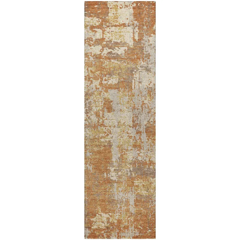 Luxury Washable Indoor/Outdoor Kochi Copper 2\'3\" x 7\'6\" Runner Rug