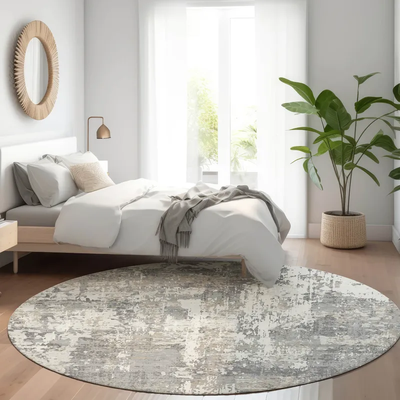 Luxury Washable Indoor/Outdoor Kochi Gray 8\' x 8\' Round Rug