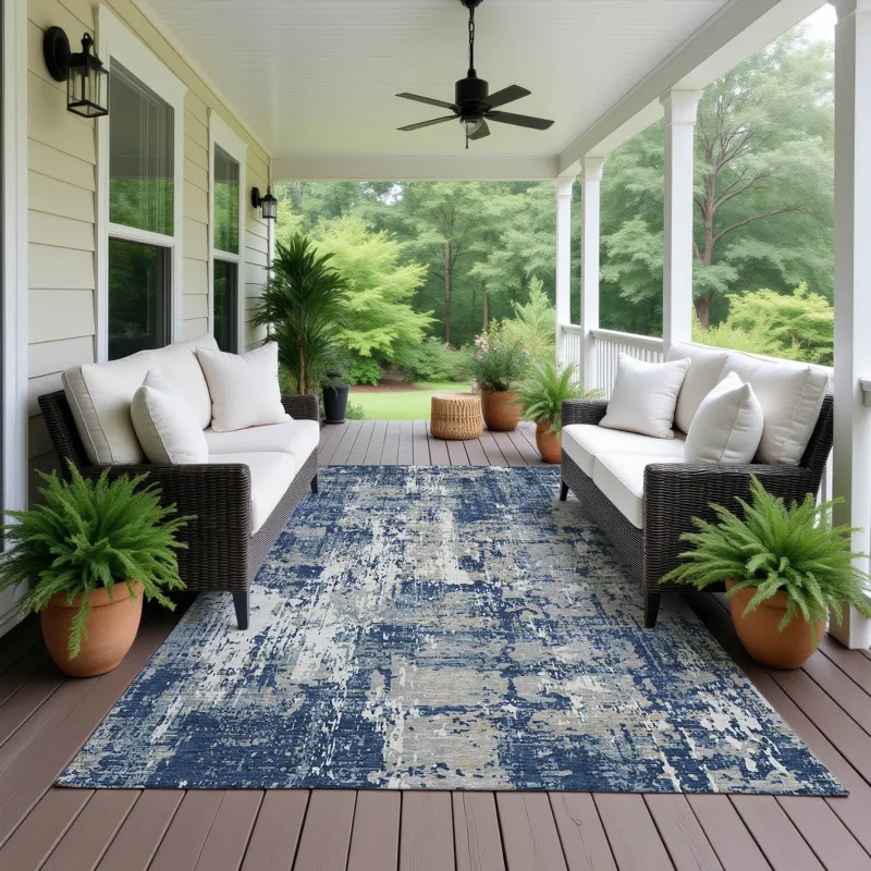 Luxury Washable Indoor/Outdoor Kochi Navy 8\' x 10\' Rug